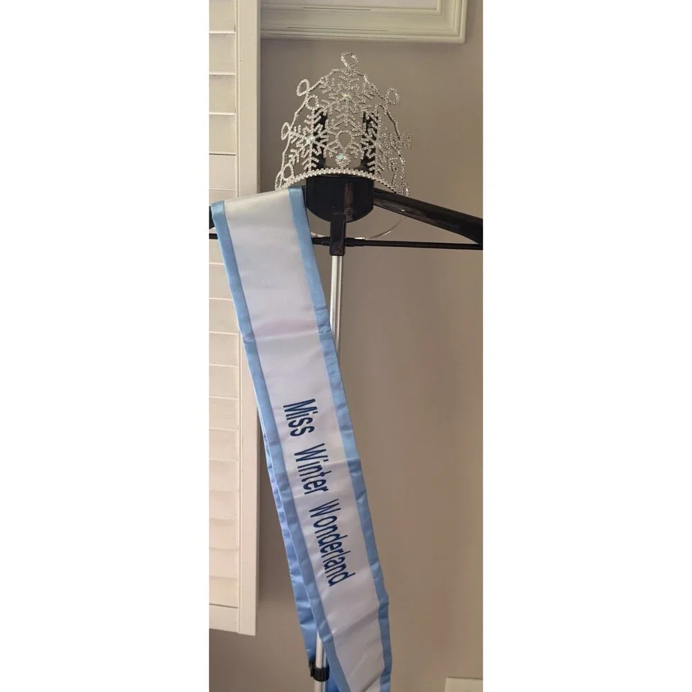 Miss Winter Wonderland Pageant Tall Snowflake Rhinestone Crown & Sash